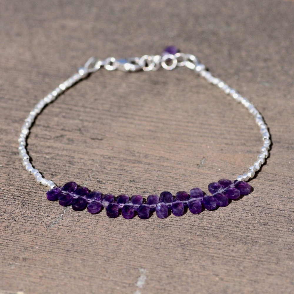 Handcrafted Natural Amethyst Bracelet Sterling Silver Karen Hill Tribe Beads - Picture 3 of 6